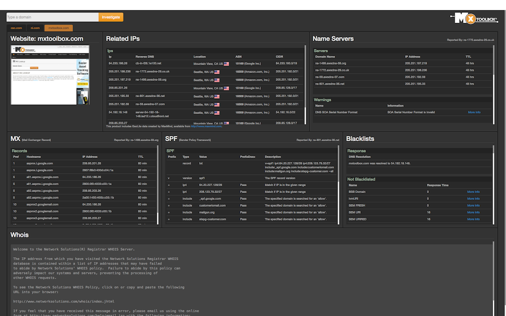 Mxtoolbox investigator